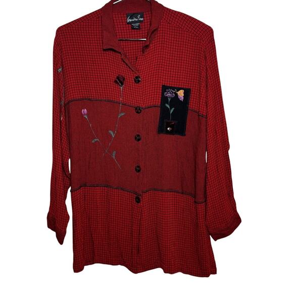 1990's Alexandria Pierce Size Large Patchwork Embroidered Hand Painted Blouse - Picture 2 of 8